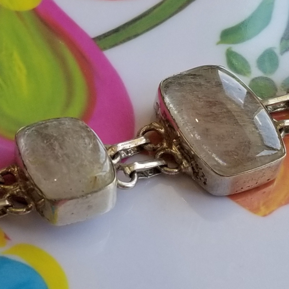 Vintage Chunky Quartz Bracelet Sterling Silver Positive Energy Gemstones - Picture 6 of 16